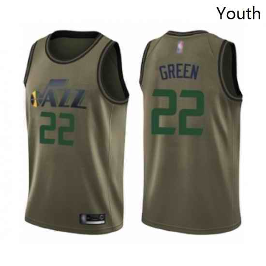 Youth Utah Jazz 22 Jeff Green Swingman Green Salute to Service Basketball Jersey